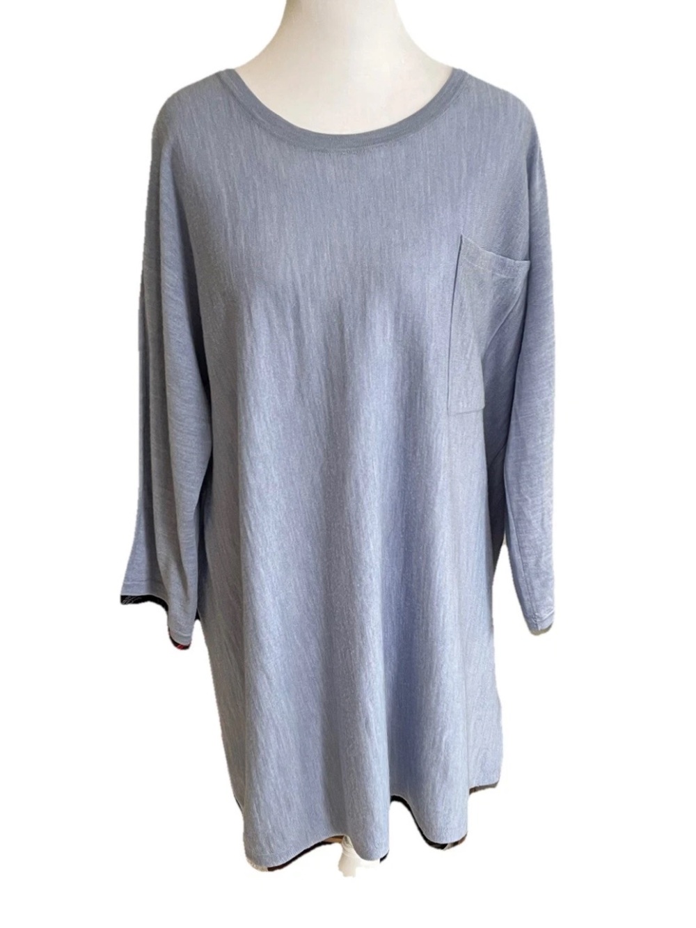 Eileen Fisher Sweater Womens L Merino Wool Pocket Pullover Lightweight Knit Blue